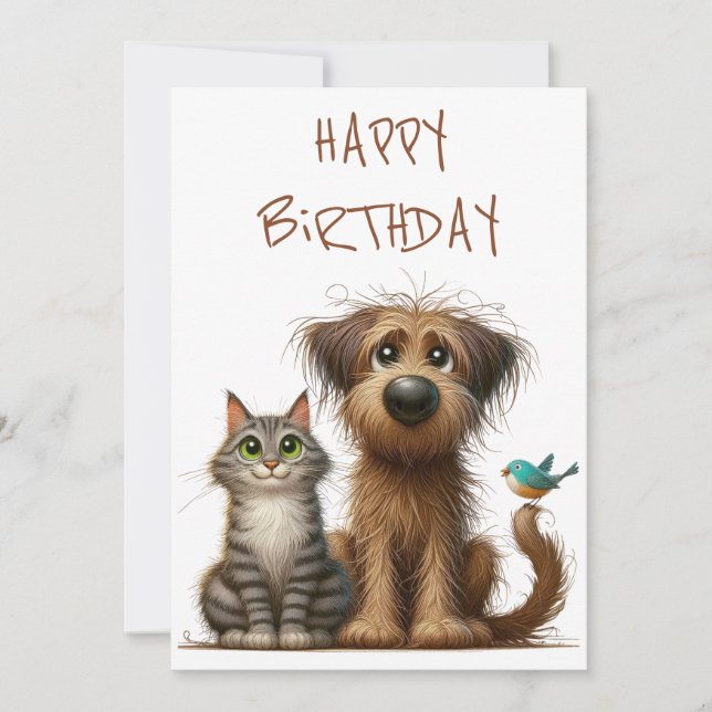 Tarjeta Festiva La extraña amistad del perro y el gato (Anverso)