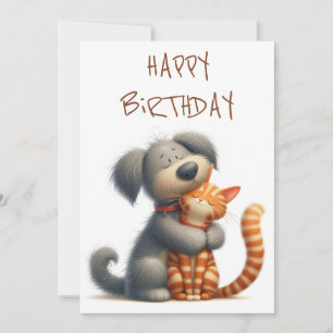 Tarjeta Festiva La extraña amistad del perro y el gato