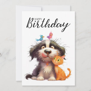 Tarjeta Festiva La extraña amistad del perro y el gato