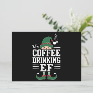 Tarjeta Festiva La familia de elfos bebedores de café que combina 