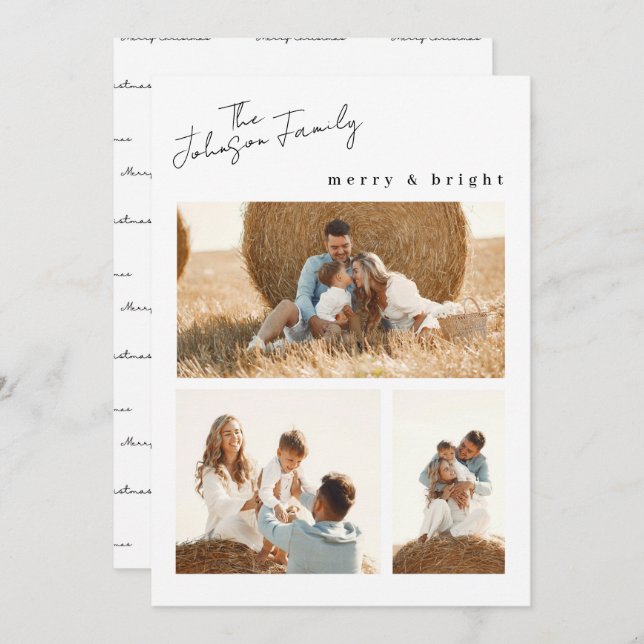 Tarjeta Festiva La familia de los Navidades Merry y Bright (Anverso / Reverso)