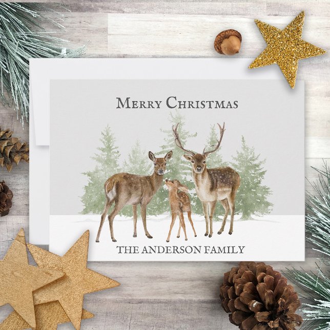 Tarjeta Festiva La familia de los venados en invierno Nieve Feliz  (Subido por el creador)