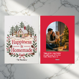 Tarjeta Festiva La Felicidad es una Foto Familiar de Cabaña Rústic