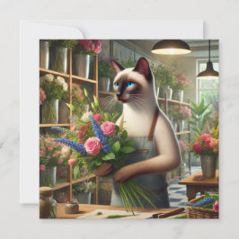Tarjeta Festiva La florista Cat Mom está arreglando flores