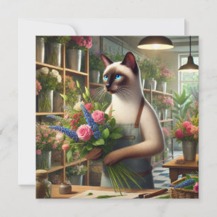 Tarjeta Festiva La florista Cat Mom está arreglando flores