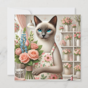 Tarjeta Festiva La florista Mamá Gata está arreglando flores