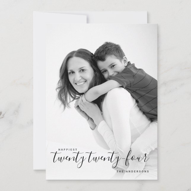 Tarjeta Festiva La foto más feliz del Año Nuevo 24 en negro (Anverso)