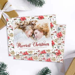 Tarjeta Festiva La granja Poinsettia Merriest Navidades con foto