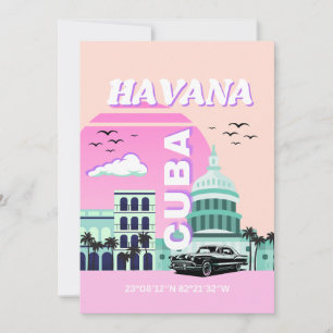 Tarjeta Festiva La Habana Cuba: arte de viajes rosado