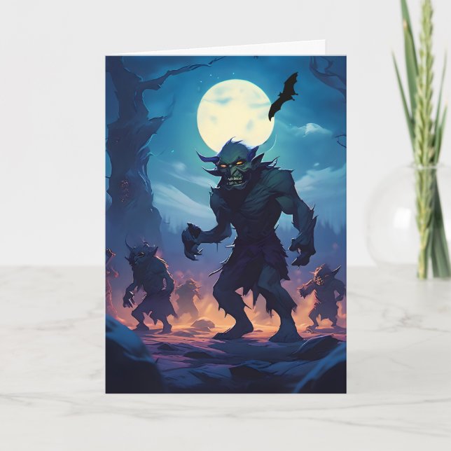 Tarjeta Festiva La Halloween de la descarga de goblin (Anverso)