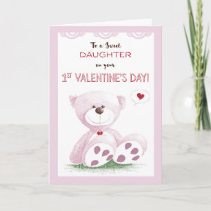 Tarjeta Festiva La hija, 1r el día de San Valentín, peluche rosado