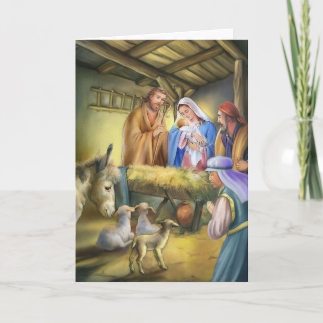Tarjeta Festiva La historia de la natividad, el nacimiento de Jesú (Anverso)
