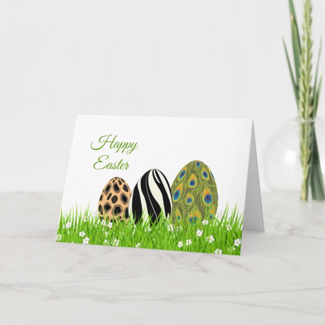 Tarjeta Festiva La impresión de animales de Pascua trae huevos (Anverso)