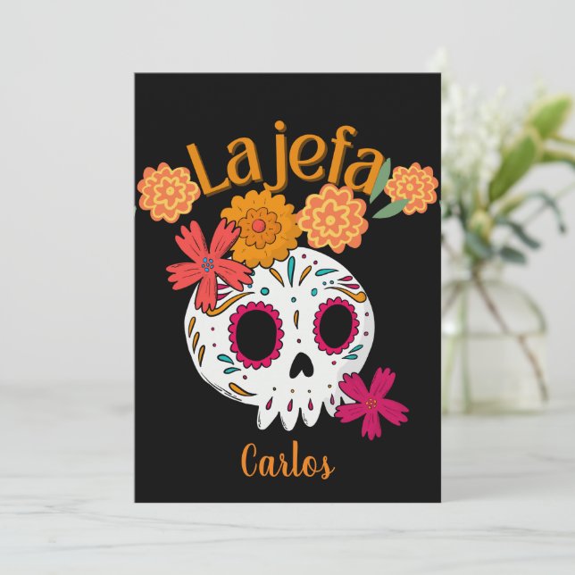 Tarjeta Festiva La jefa dio de los muertos (Anverso de pie)