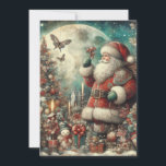 Tarjeta Festiva La luna del árbol de Santa Claus vintage<br><div class="desc">Elegante tarjeta de felicitación de Navidad vintage con Santa Claus poniendo regalos debajo de un árbol frente a una luna llena brillante. Personalizado en la parte posterior con su mensaje y nombre. Comuníquese conmigo para obtener ayuda con su personalización o para solicitar productos adicionales de correspondencias o coordinación de Zazzle....</div>