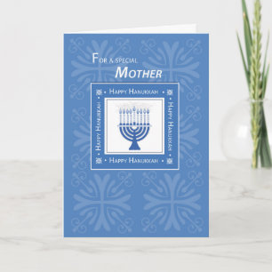 Tarjeta Festiva La madre Jánuca desea Menorah azul