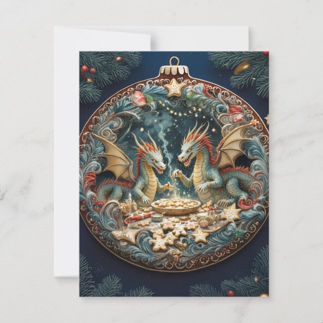 Tarjeta Festiva La magia de las vacaciones de los dragones (Anverso)