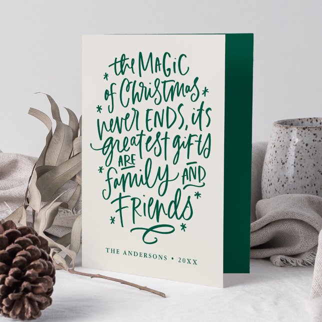 Tarjeta Festiva La magia de los Navidades beige y verde no foto (Subido por el creador)