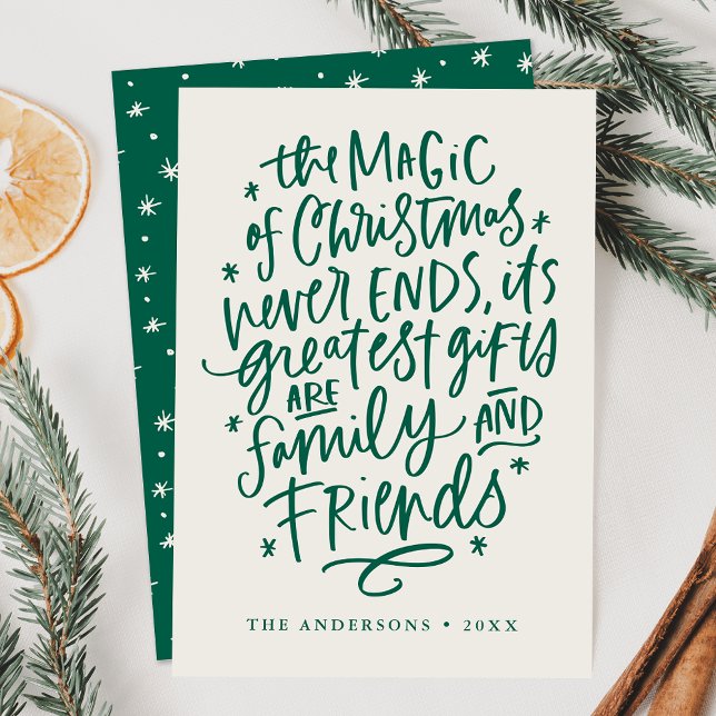 Tarjeta Festiva La magia de los Navidades Beige y verde sin foto (Subido por el creador)