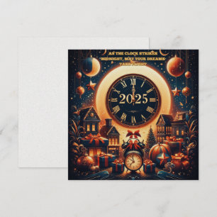 Tarjeta Festiva La magia de Medianoche: una bienvenida dorada al 2