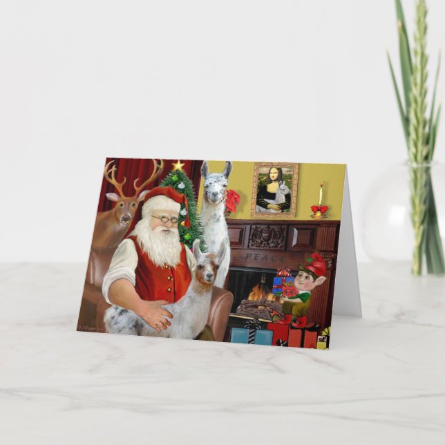 Tarjeta Festiva La Mamá Llama y el Bebé de Santa (Anverso)