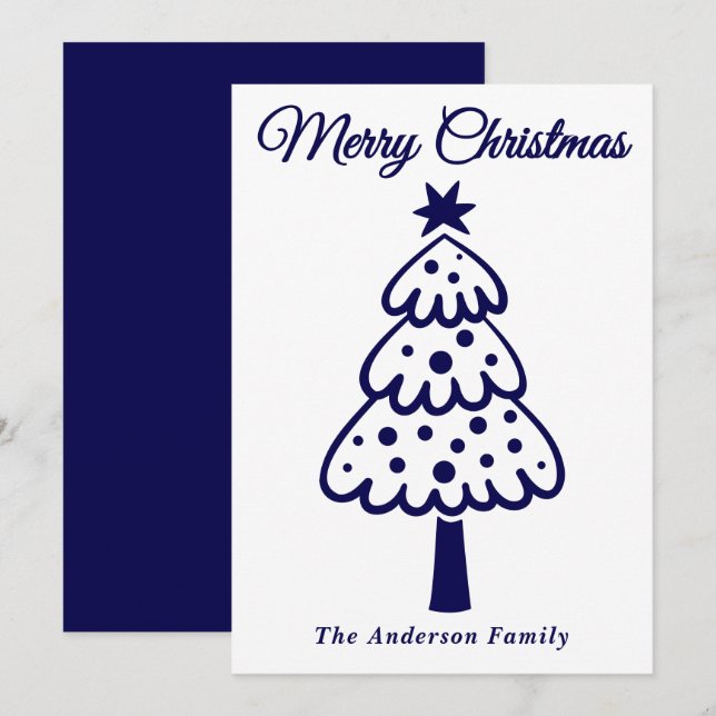 Tarjeta Festiva La mano azul de la armada caprichosa dibuja árbol  (Anverso / Reverso)