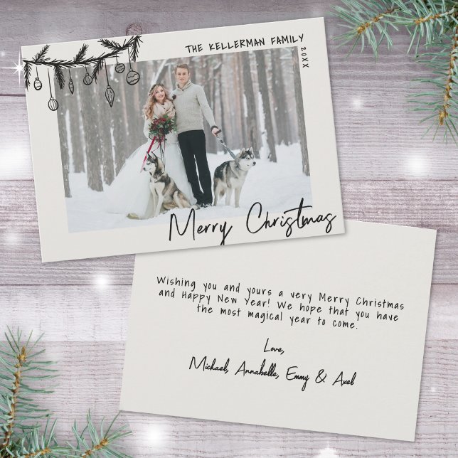 Tarjeta Festiva La mano dibujada para la fascinante cosecha navida (Hand Drawn Whimsical Vintage Merry Christmas Holiday Card)