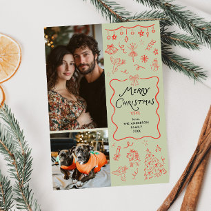 Tarjeta Festiva La mano roja verde y caprichosa atrajo a Navidades