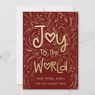 Tarjeta Festiva La mano trajo alegría al mundo en Navidades rojos