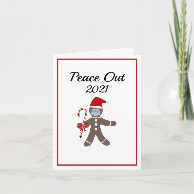 Tarjeta Festiva La máscara de la cara de Peace Out 2021 (Anverso)