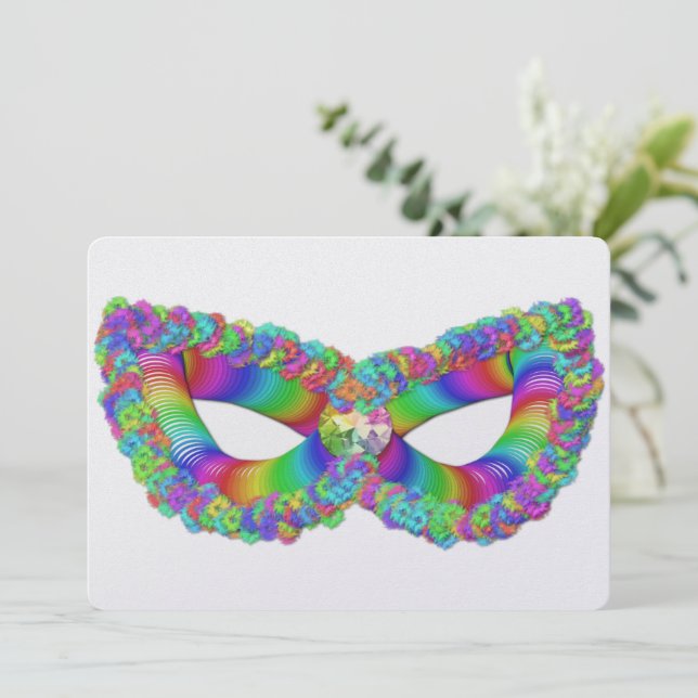 Tarjeta Festiva La máscara de Purim Vashti floral corona plana (Anverso de pie)