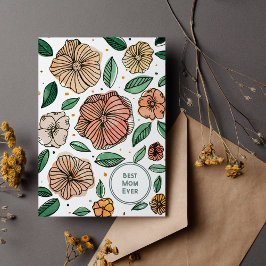 Tarjeta Festiva La mejor mamá color de agua vintage y flores de ti