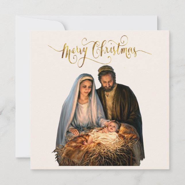 Tarjeta Festiva La Natividad con María, José y el Niño Jesús (Anverso)