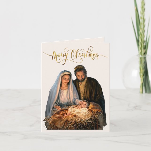 Tarjeta Festiva La Natividad con María, José y el Niño Jesús (Anverso)