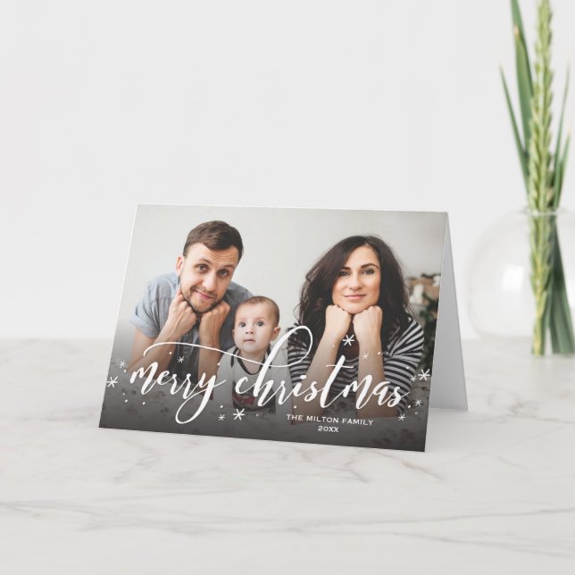 Tarjeta Festiva La nieve asperja el saludo caprichoso de la foto (Anverso)