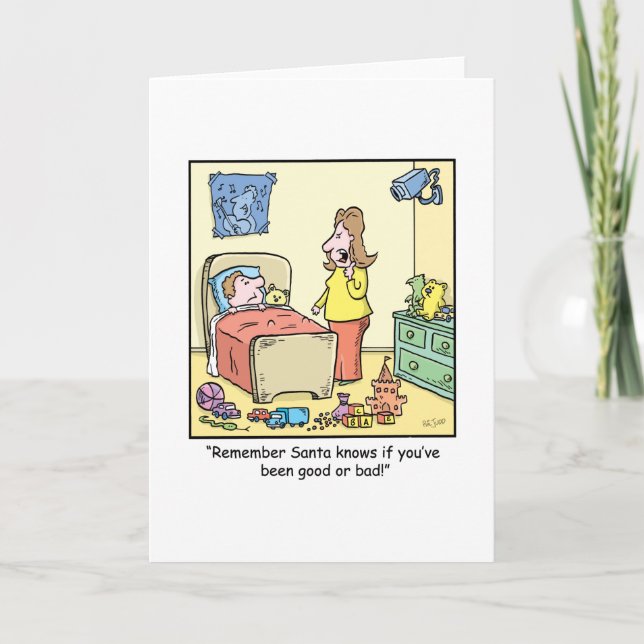 Tarjeta Festiva La observación de Santa del dibujo animado del (Anverso)