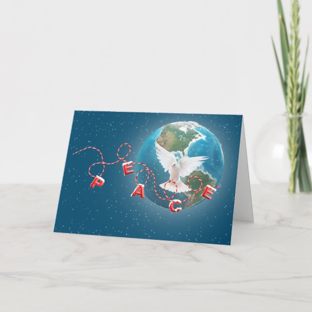 Tarjeta Festiva La paloma de la paz blanca en el planeta Tierra (Anverso)