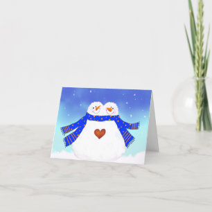 Tarjeta Festiva La pareja de Snowman enamorada
