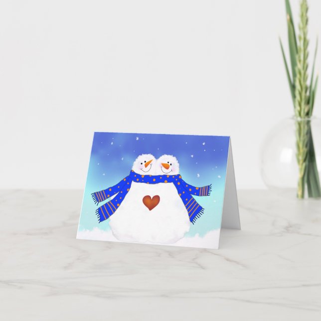 Tarjeta Festiva La pareja de Snowman enamorada (Anverso)