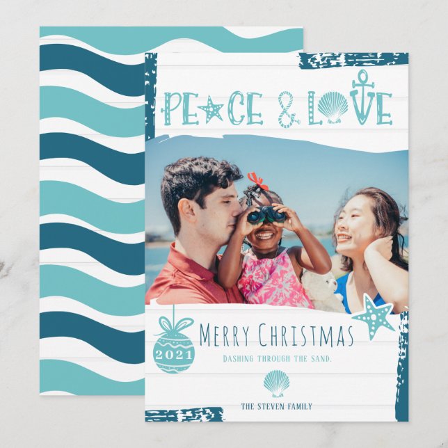 Tarjeta Festiva La paz azul moderna ama a los Navidades de la play (Anverso / Reverso)