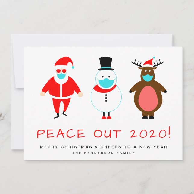 Tarjeta Festiva La paz de la máscara de reno de Santa Snowman 2020 (Anverso)