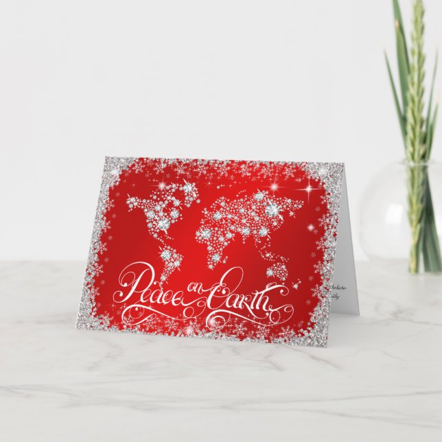 Tarjeta Festiva La paz en la Tierra Diamantes Ruby Red PERSONALIZA (Anverso)