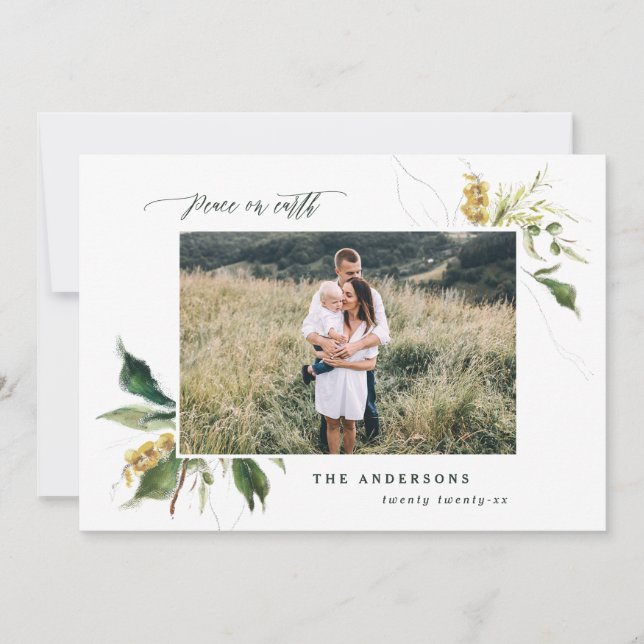 Tarjeta Festiva La paz en la tierra floral familia de dos fotos (Anverso)