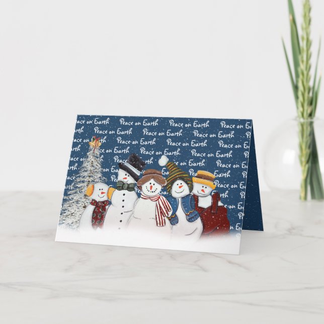 Tarjeta Festiva La paz en la tierra: hombres de nieve de azul (Anverso)