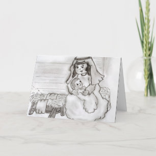 Tarjeta Festiva La pequeña María y el niño Jesús