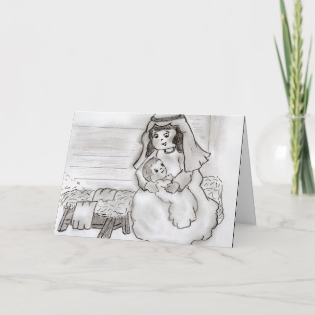 Tarjeta Festiva La pequeña María y el niño Jesús (Anverso)