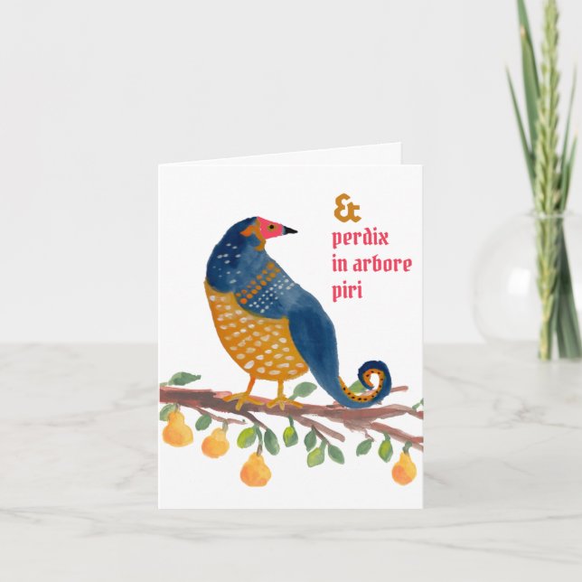 Tarjeta Festiva La perdiz latina en un árbol perverso dibujado a m (Anverso)