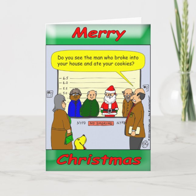 Tarjeta Festiva La policía se alinea. ¿Santa está comiendo la (Anverso)