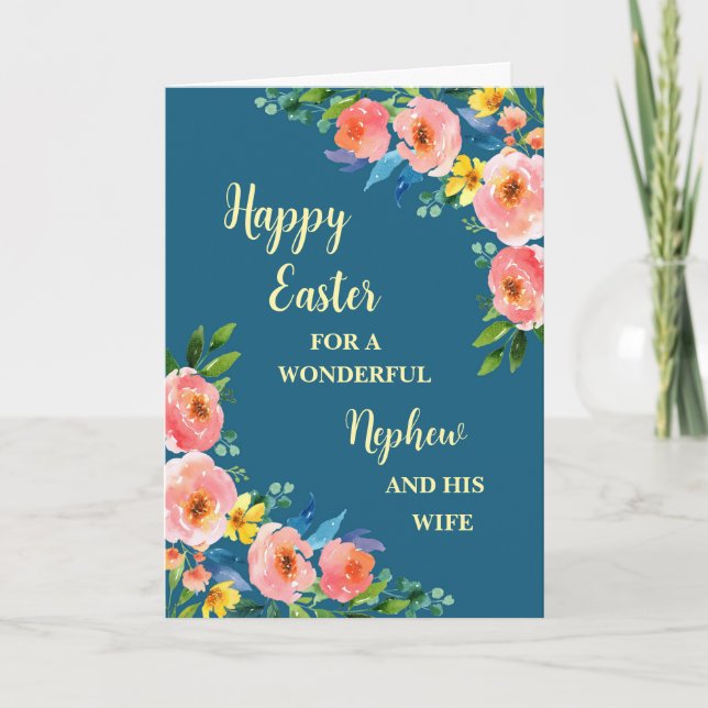 Tarjeta Festiva La primavera florece un feliz sobrino de Pascua y  (Anverso)