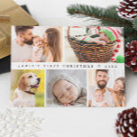 Tarjeta Festiva La primera foto del Personalizado moderno navideño<br><div class="desc">Celebra el hito de tu pequeña con la primera tarjeta navideña de Collage de fotos moderno de nuestro Personalizado Baby! Esta tarjeta personalizada captura la alegría y la magia de la primera temporada de vacaciones de tu bebé, convirtiéndolo en un querido placer para la familia y los amigos. Con un...</div>